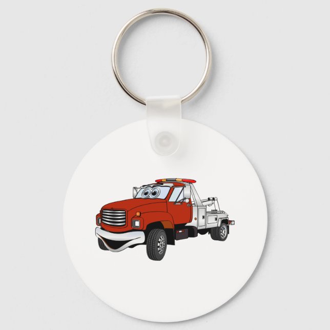 Red Silver Tow Truck Cartoon Keychain (Front)