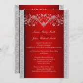 Red silver wedding anniversary floral invitation (Front/Back)