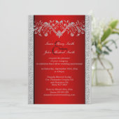 Red silver wedding anniversary floral invitation (Standing Front)