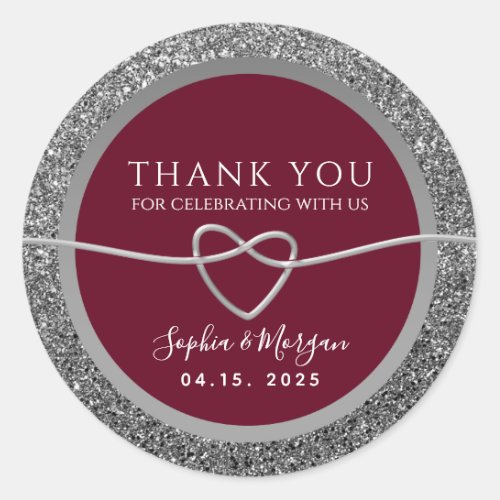 Red Silver Wedding Thank You Classic Round Sticker