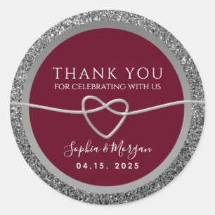 Red Silver Wedding Thank You Classic Round Sticker