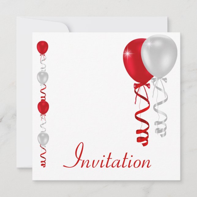 Red Silver White Balloons Special Event Invitation (Front)