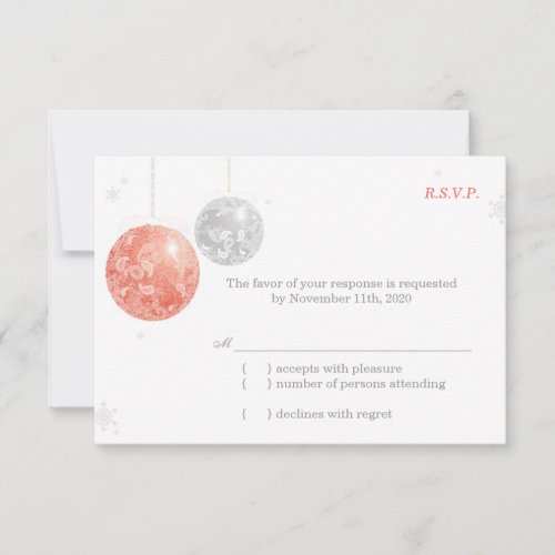 Red Silver White Christmas Wedding RSVP