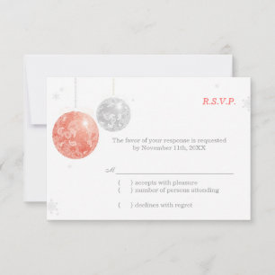 Red Silver White Christmas Wedding RSVP Card