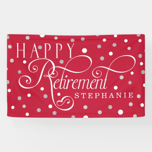 Red Silver White Modern Retirement Party Banner