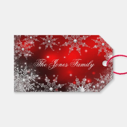 Red Silver Winter Wonderland Christmas 2 Gift Tags