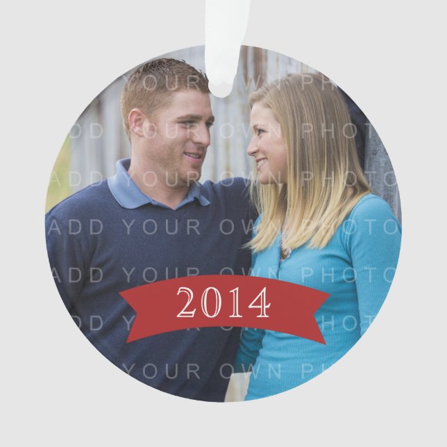 Red Simple Banner Holiday Photo Ornament (Front)