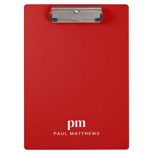 Red Simple Business Monogram Initials and Name Clipboard