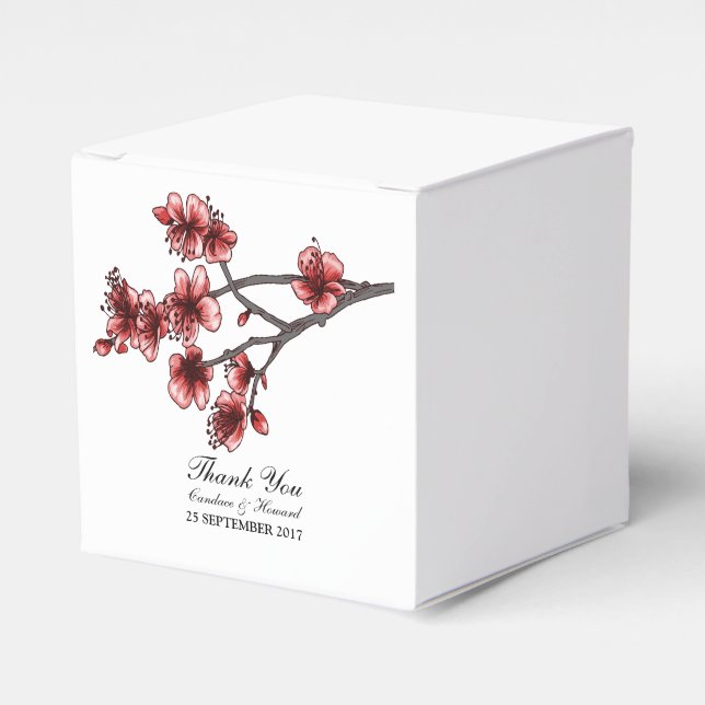 Red Simple Cherry Blossoms Favor Boxes (Front Side)