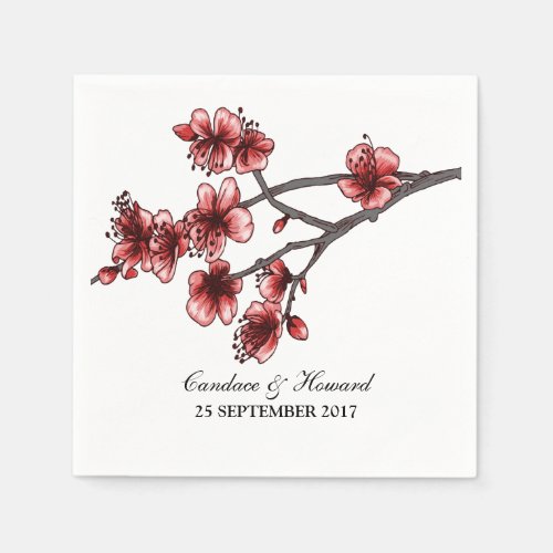 Red Simple Cherry Blossoms Paper Napkins