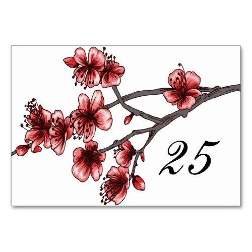 Red Simple Cherry Blossoms Table Card