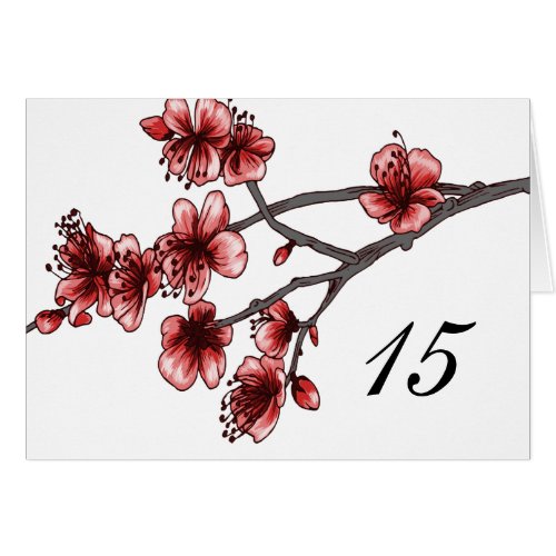 Red Simple Cherry Blossoms Table Number Card