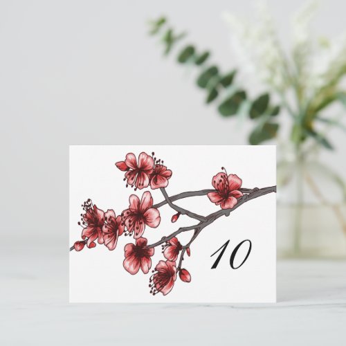 Red Simple Cherry Blossoms Table Number Postcard