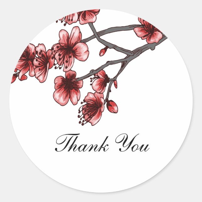 Red Simple Cherry Blossoms Thank You Stickers (Front)