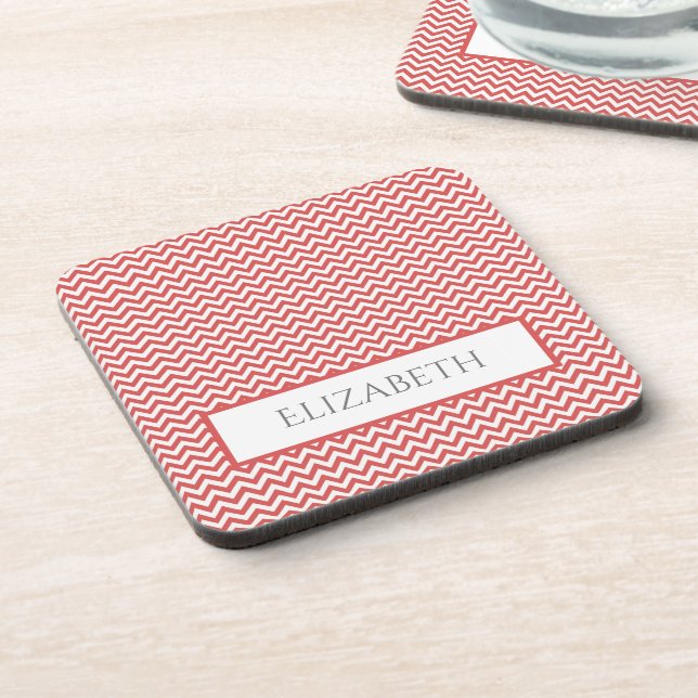 Red Simple Chevron Beverage Coaster (Left Side)