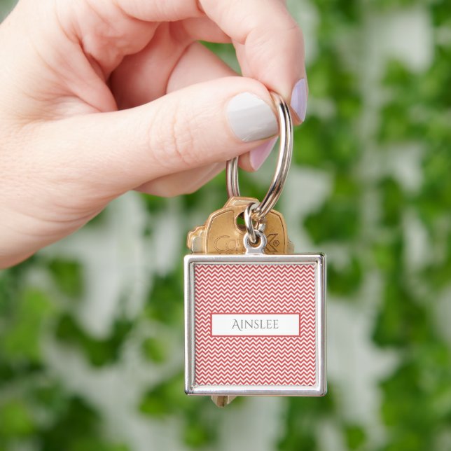 Red Simple Chevron Personalized Keychain (Hand)