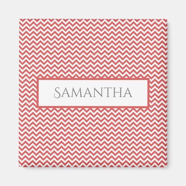 Red Simple Chevron Personalized Magnet (Front)