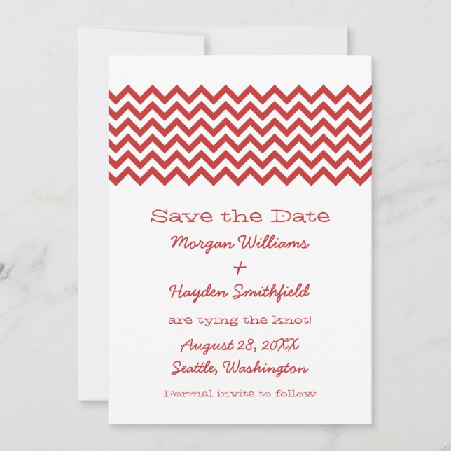Red Simple Chevron Save the Date Invite (Front)