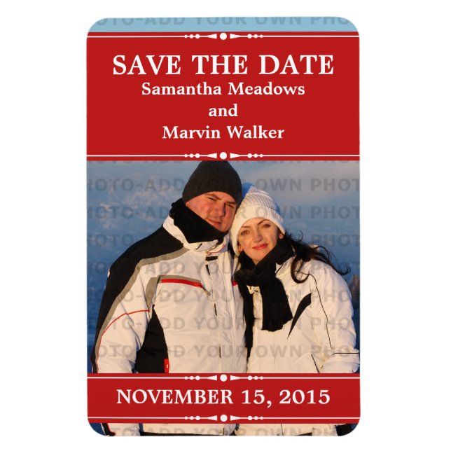 Red Simple Chic Photo Save the Date Magnet (Vertical)