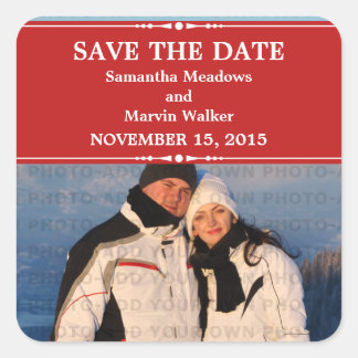 Red Simple Chic Photo Save the Date Stickers