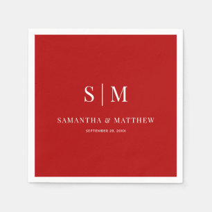 Red Simple Couple Initials Wedding Napkins