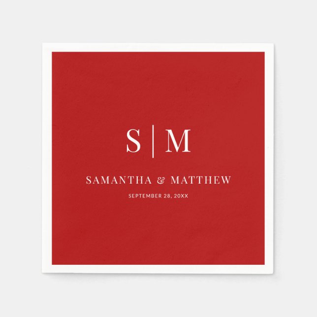 Red Simple Couple Initials Wedding Napkins (Front)