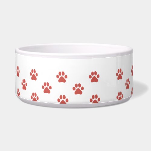 Red Simple Dog Paw Print Paw Prints Forever Bowl