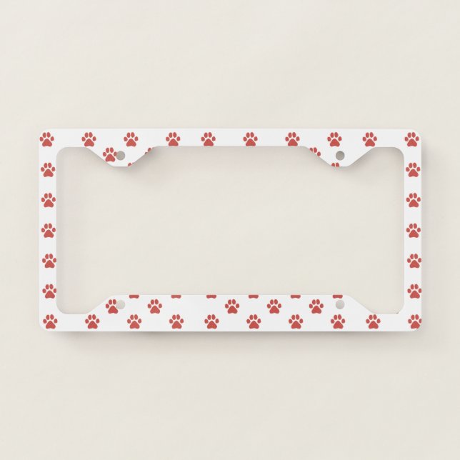 Red Simple Dog Paw Print Paw Prints Forever License Plate Frame (Front)
