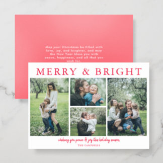 Red Simple Elegant 4 photos Christmas Holiday Letterpress Photo Cards