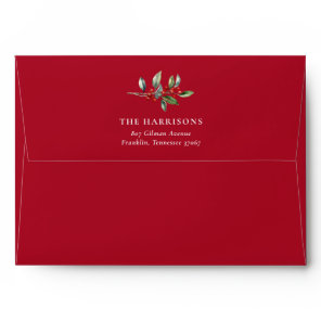 Red Simple Elegant Christmas Watercolor Botanical Envelope