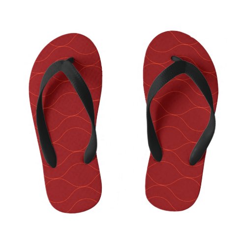 Red simple elegant cool wave abstraction art kids flip flops