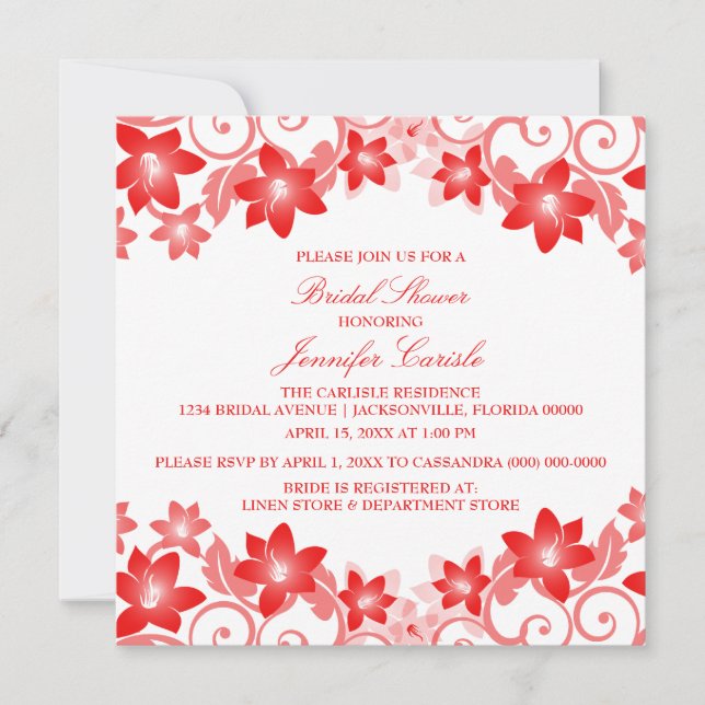 Red Simple Floral Bridal Shower Invite (Front)