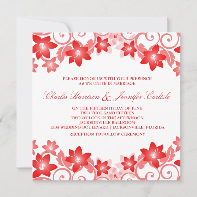 Red Simple Floral Wedding Invite (Front)