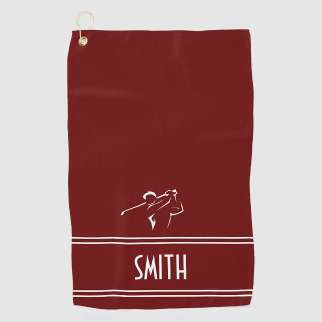 Red Simple Golfer Golf Towel (Front)