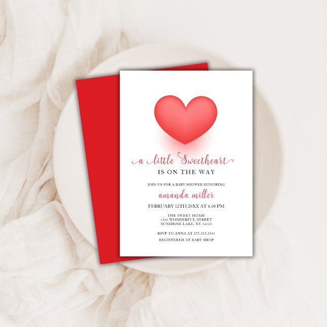 Red Simple Little Sweetheart Valentine Baby Shower Invitation (Red Simple Little Sweetheart Valentine Baby Shower Invitation)