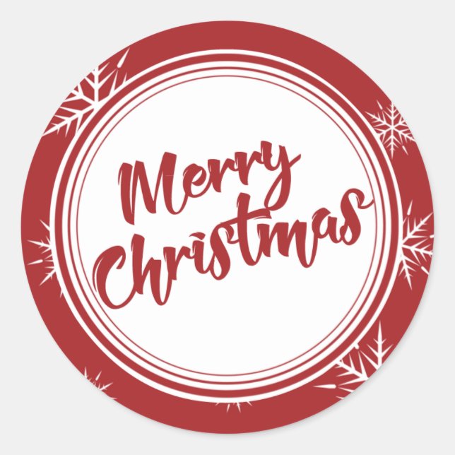 Red Simple Merry Christmas Classic Round Sticker (Front)