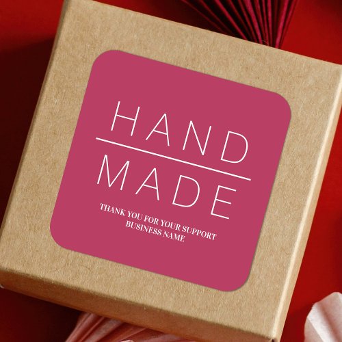 Red Simple Minimalist Handmade Business Support Square Sticker