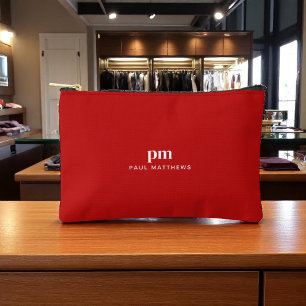 Red Simple Minimalist Monogram and Name Accessory Pouch
