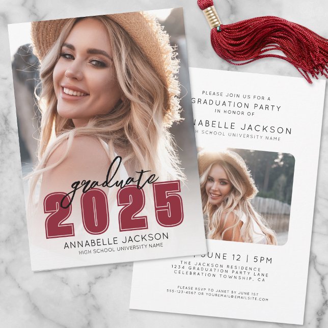 Red Simple Photo Graduation Invitation (Grad Party Simple Red Photo Graduation Invitation)