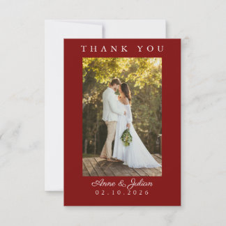 Red Simple Photo Wedding Thank You Card W Note