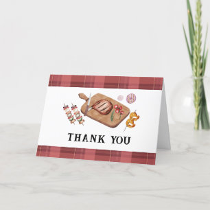 Red Simple Plaid Country Baby Q Baby Shower Thank You Card