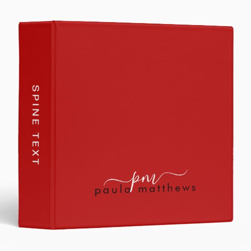 Red Simple Professional Monogram Initials and Name 3 Ring Binder