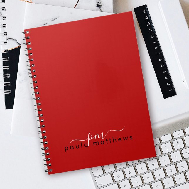 Red Simple Professional Monogram Initials and Name Notebook (Creator Uploaded)