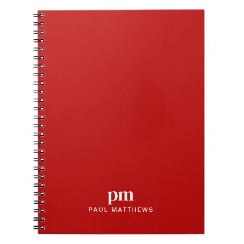 Red Simple Professional Monogram Initials and Name Notebook