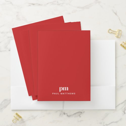 Red Simple Professional Monogram Initials and Name Pocket Folder