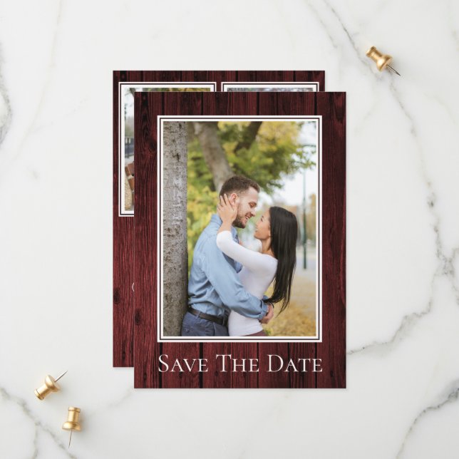 Red Simple Rustic Photo Save The Date (Front/Back In Situ)