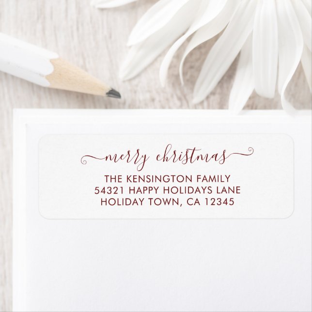 Red Simple Script Merry Christmas Return Address Label (Insitu)