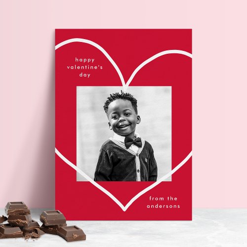 Red Simply Love Heart Photo Valentines Day Holiday Card