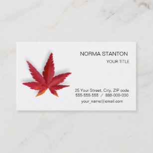 Red single autumn leaf business card