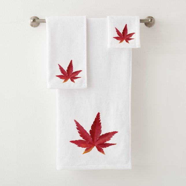 Red sinle autumn leaf bath towel set (Insitu)